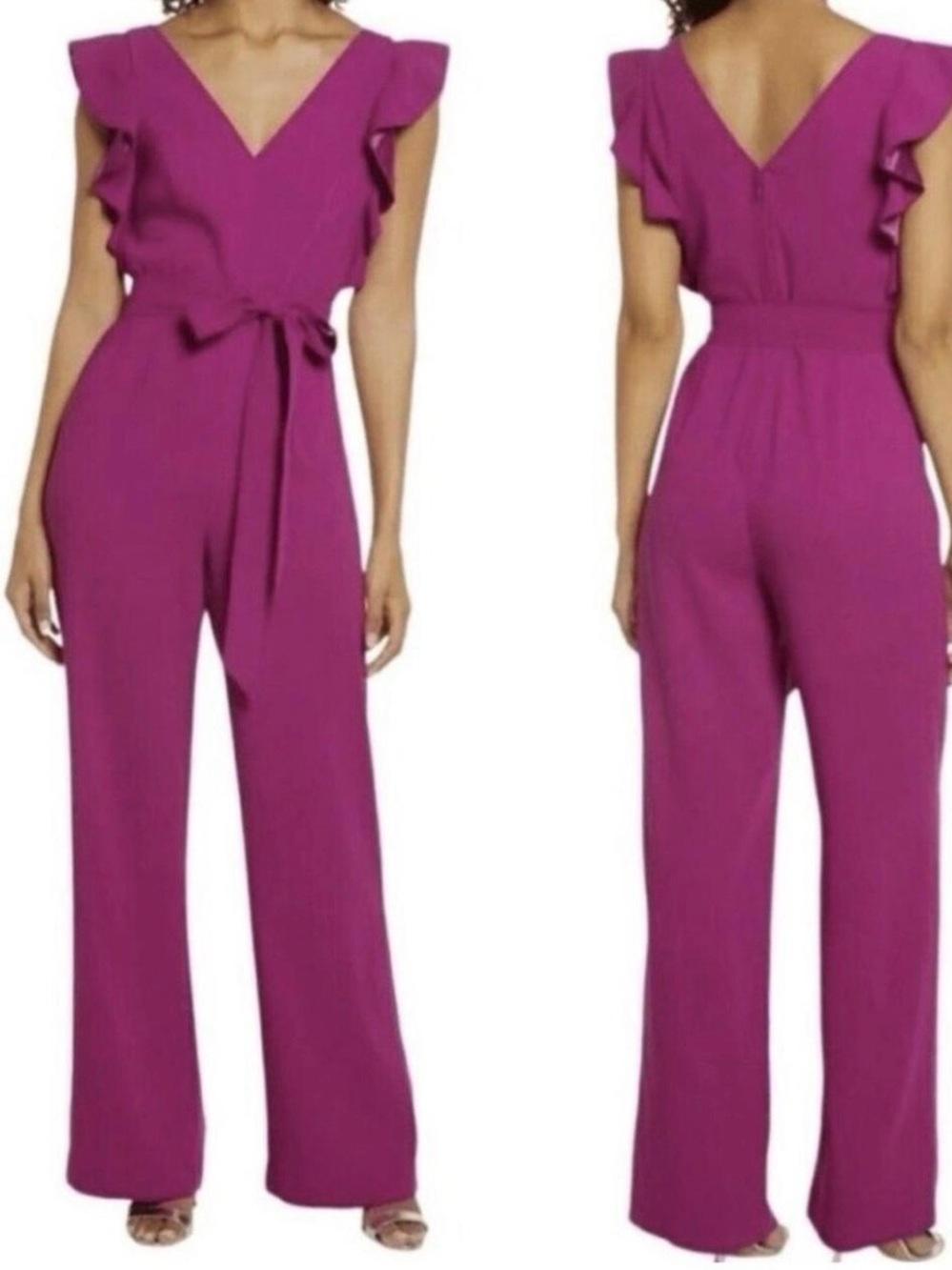 Lilly Pulitzer Kallie Bordeaux Berry V-Neck Ruffle Sleeve Jumpsuit Sz 16
